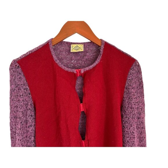 Vintage Red & Purple Knit Cardigan Fairy Lace Whimsical Bohemian Sheer - Picture 4 of 16